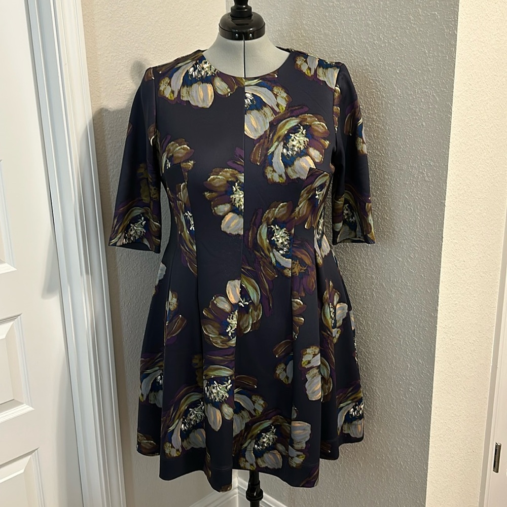 Navy dress with flowers-14W